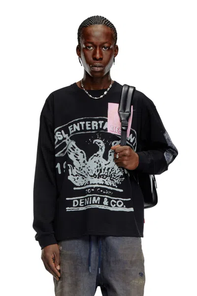 Diesel Long-sleeve T-shirt With Printed Patches In Black