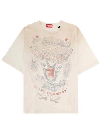 Diesel Beige Crew Neck T-shirt In White