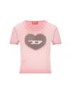Diesel Graphic Print Ribbed Neckline Round Neck In Pink