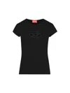 Diesel T-angie Black Crewneck T-shirt With Oval D Logo Embroidery On The Front In Cotton Stretch Woman