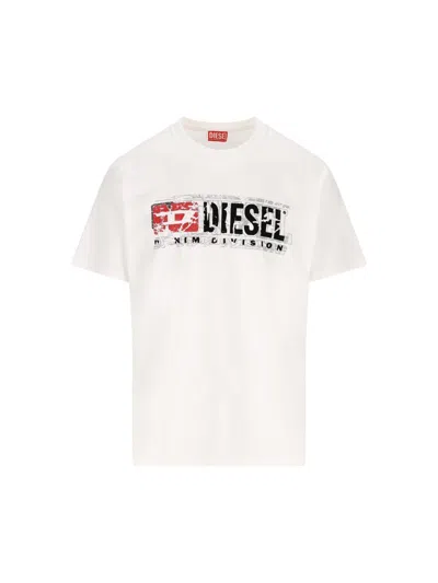 Diesel Crewneck Graphic Print T-shirt With Velvet Logo In White