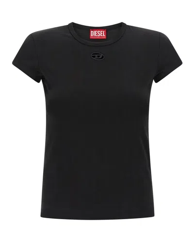 Diesel Women Black T-shirt With Logo On The Front And Ribbed Design In Cotton Woman