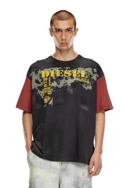 Diesel T-shirt Color Block Con Effetti Dirty In Multicolor