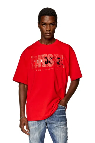 Diesel T-shirt Con Doppio Logo In Red