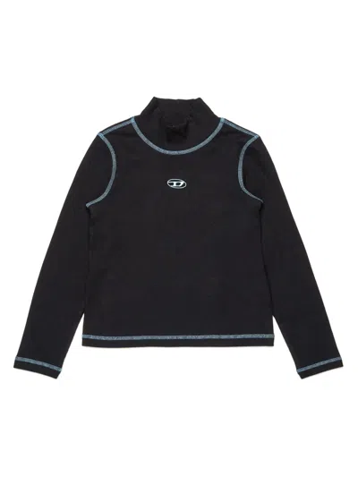 Diesel Kids' Contrast-stitching Long-sleeve Top In Black