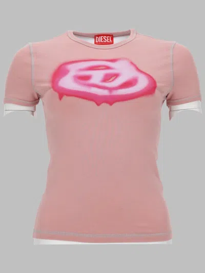 Diesel T Shirt Con Logo Effetto Graffiti In Pink