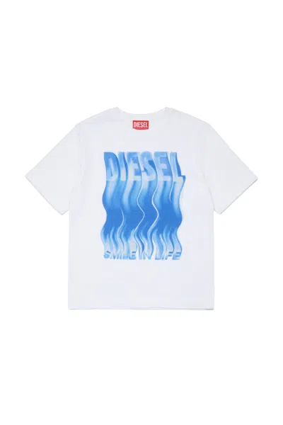 Diesel Kids' T-shirt With Wavy Logo In Black