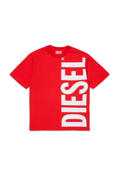 Diesel Kids' T-shirt With Vertical Logo In Red
