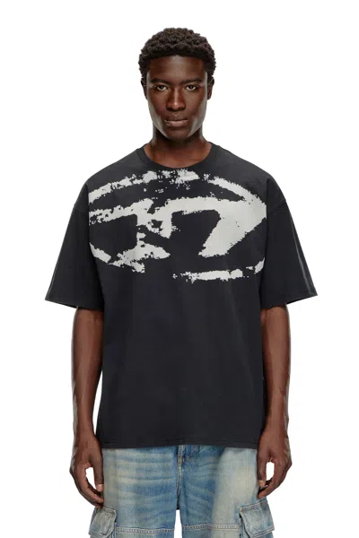 DIESEL T-SHIRT WITH DISTRESSED FLOCKED LOGO