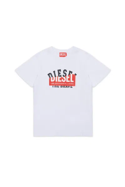 Diesel Kids' T-shirt With Overlapping Logo Print In White
