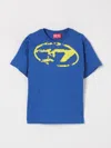 Diesel Kids' Used-effect Oval D Logo T-shirt In Blue
