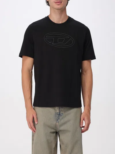 Diesel T-adjust-bigoval Logo-embossed Cotton T-shirt In Black