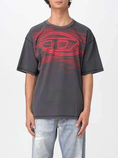 Diesel Cotton T-shirt With Oval D Print In Gray