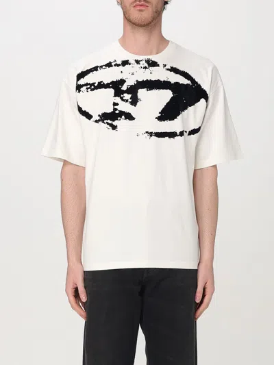 Diesel T-shirt With Distressed Flocked Logo In White