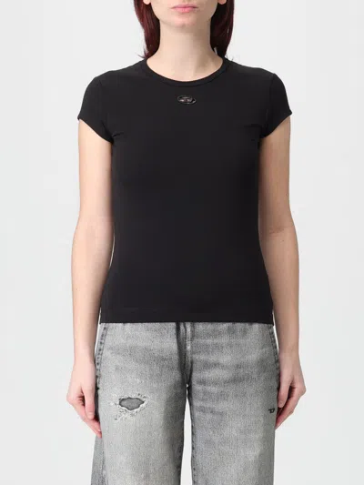 Diesel Women Black T-shirt With Logo On The Front And Ribbed Design In Cotton Woman
