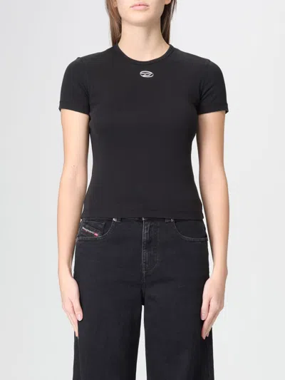 Diesel Women Black T-shirt With Logo On The Front And Ribbed Design In Cotton Woman