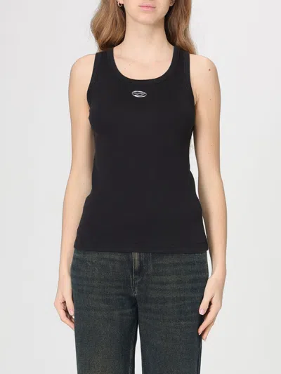 Diesel Black Tank Top With Logo On The Front And Ribbed Design In Cotton Woman In Blue