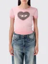 Diesel Graphic Print Ribbed Neckline Round Neck In Pink
