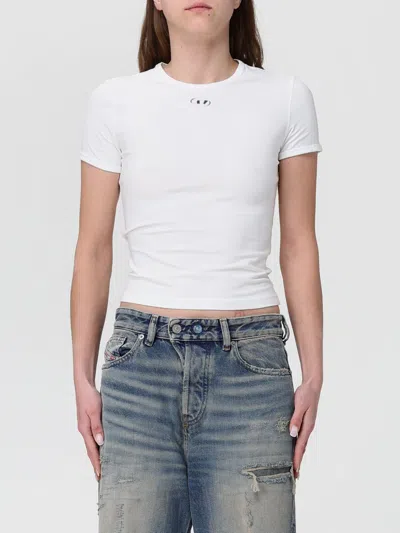 Diesel Women White T-shirt With Logo On The Front And Ribbed Design In Cotton Woman