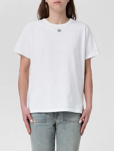 Diesel Women White T-shirt With Logo On The Front And Ribbed Design In Cotton Woman