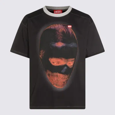 Diesel Crew Neck T Shirt Contrast Collar Print In Black