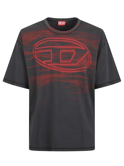 Diesel Cotton T-shirt With Oval D Print In Gray