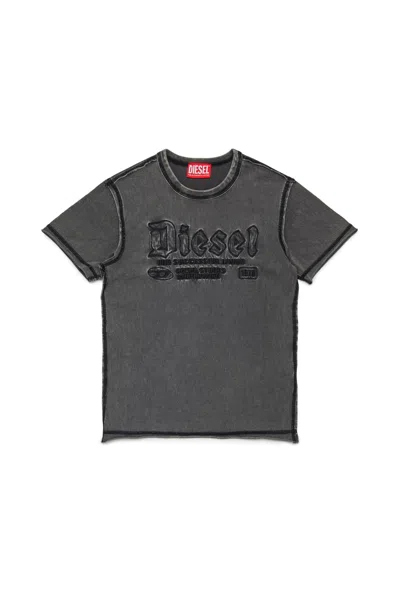 Diesel Kids' T-shirt In Jersey Con Grafica Gotica In Gray