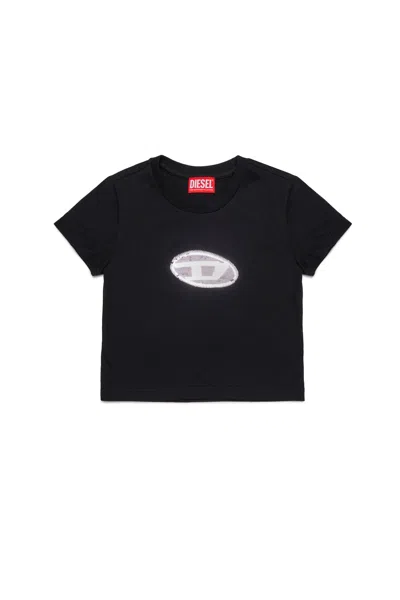Diesel Kids' T-shirt In Jersey Con Logo In Paillettes In Black