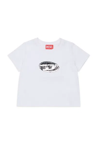 Diesel Kids' T-shirt In Jersey Con Logo In Paillettes In White