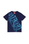 Diesel T-shirt In Jersey Con Logo Sbiadito In Blue Peacoat