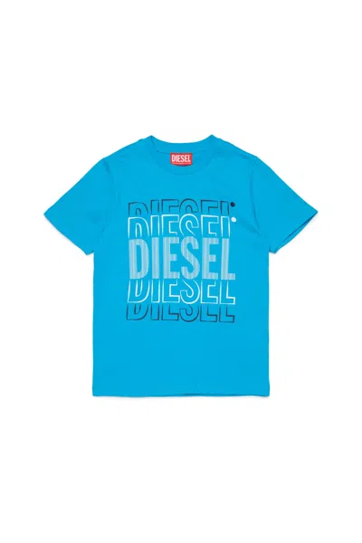 Diesel T-shirt In Jersey Con Logo In Turquoise