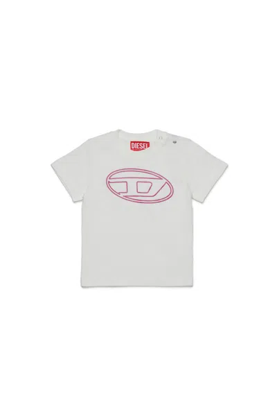 Diesel Kids' T-shirt In Jersey Con Maxi Logo Oval D In Gray