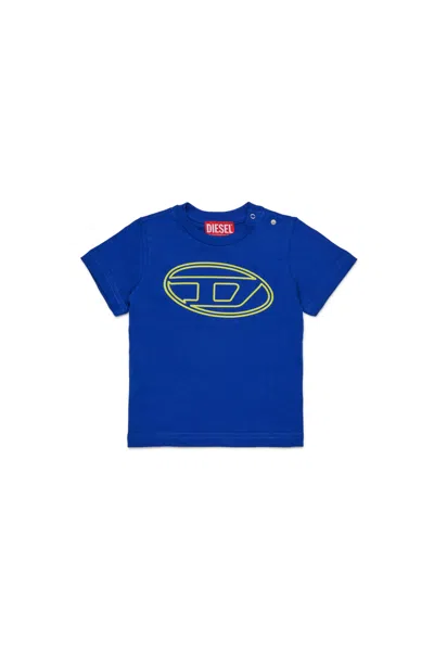 Diesel Kids' T-shirt In Jersey Con Maxi Logo Oval D In Blue