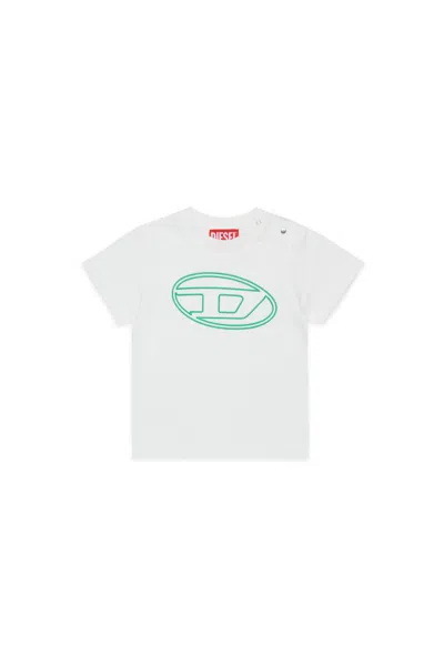 Diesel T-shirt In Jersey Con Maxi Logo Oval D In White