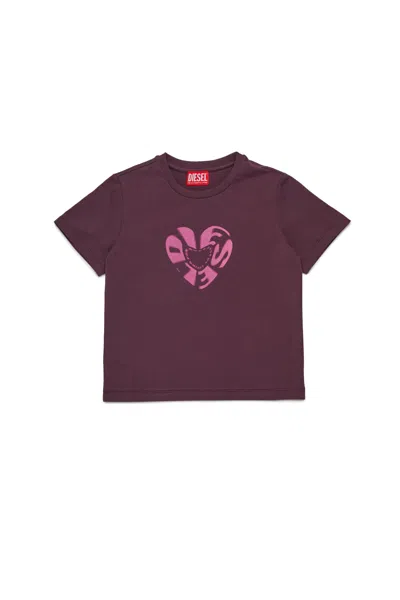 Diesel Kids' T-shirt In Jersey Stretch Con Grafica  Heart In Burgundy