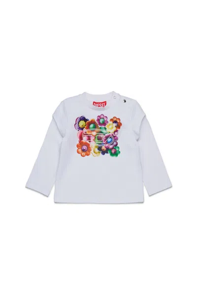 Diesel Kids' T-shirt In Jersey Stretch Con Stampa Flower In White