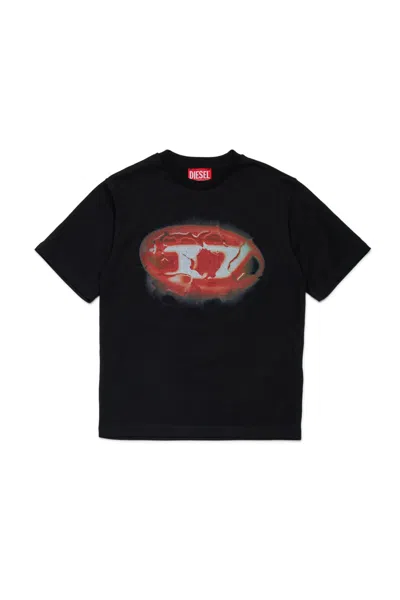 DIESEL T-SHIRT IN MISTO COTONE CON LOGO GLOWING OVAL D
