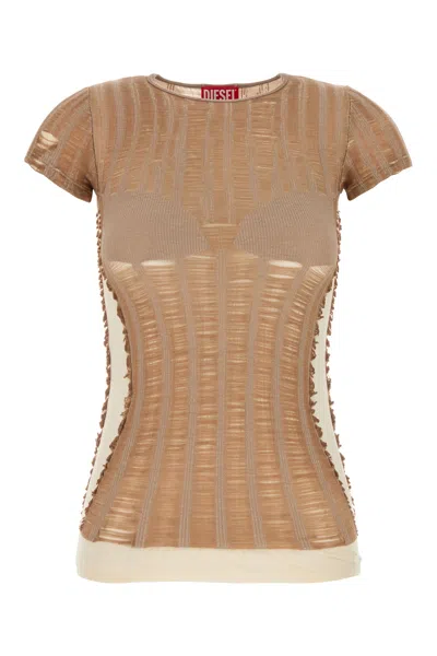 DIESEL T-SHIRT M-CALAI IN MISTO COTONE CAMMELLO  DONNA