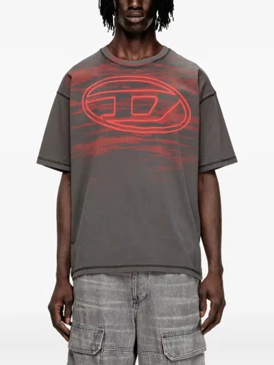 Diesel Cotton T-shirt With Oval D Print In Gray