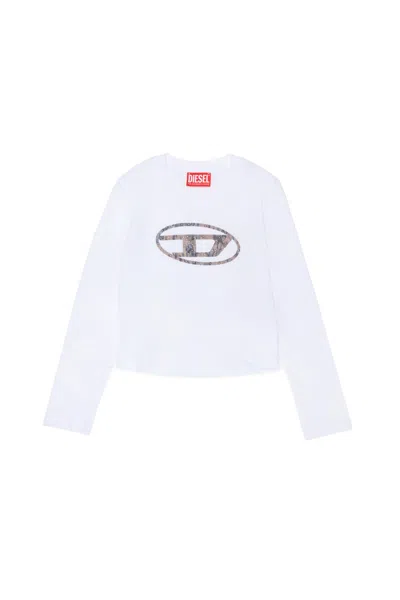 Diesel Kids' Oval D Acid Rain Branded Long Sleeve T-shirt In Neutral