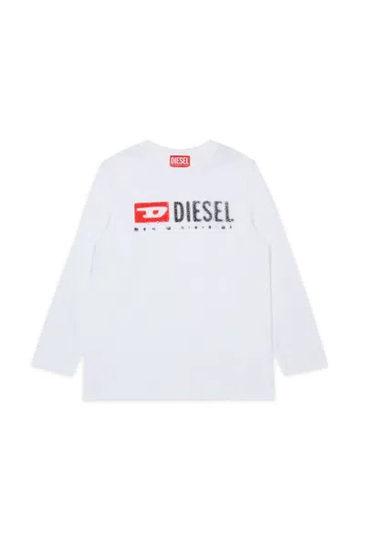 Diesel Kids' T-shirt Manica Lunga In Jersey Con Logo  Denim Division In White
