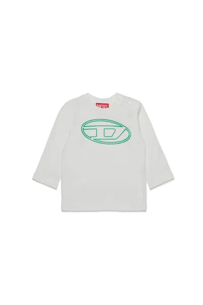 Diesel T-shirt Manica Lunga In Jersey Con Maxi Logo Oval D In White