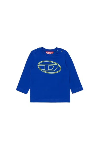 Diesel Kids' T-shirt Manica Lunga In Jersey Con Maxi Logo Oval D In Blue