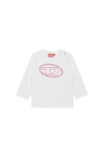 Diesel Kids' T-shirt Manica Lunga In Jersey Con Maxi Logo Oval D In White