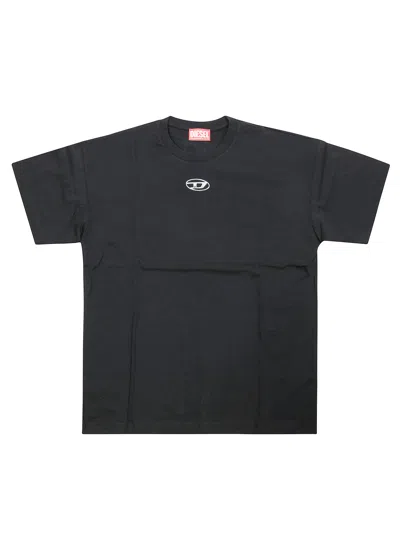 Diesel T Shirt Mm Logo Oval Argento In Black