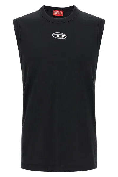Diesel T-bisco-iod Black Sleeveless Top With Logo Detail On The Front In Cotton Man In Metallic