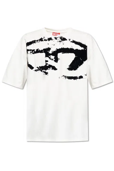 Diesel T-shirt With Distressed Flocked Logo In White