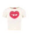 Diesel Women Ivory Ribbed Stretch Cotton T-ele T-shirt In Multi
