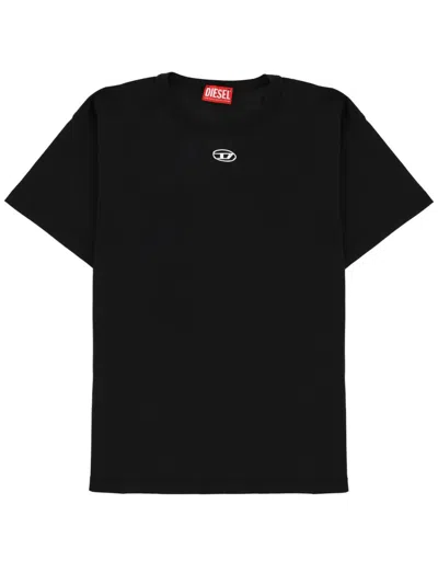 Diesel Slim-fit Stretch Cotton T-shirt With Metallic Oval D Logo In Brown