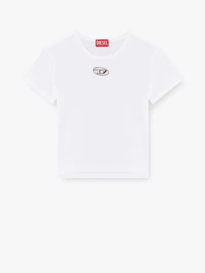 Diesel Women White T-shirt With Logo On The Front And Ribbed Design In Cotton Woman
